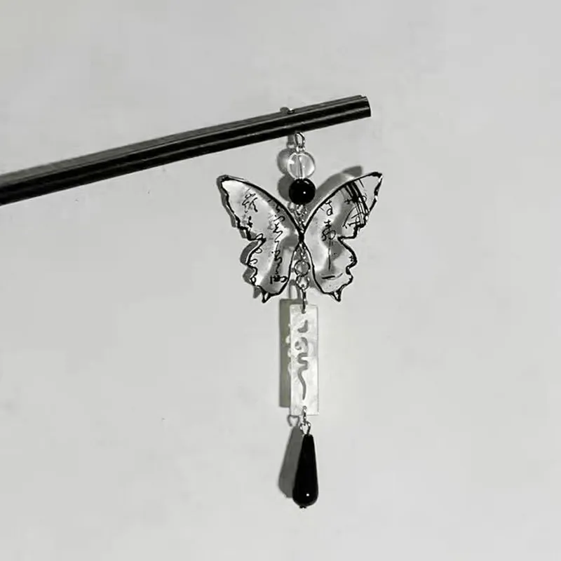 Fermagli per capelli in stile cinese elegante con calligrafia a farfalla e nappa, forcina per capelli, bacchetta, bastoncino, ornamento, copricapo, accessorio_voghion.com