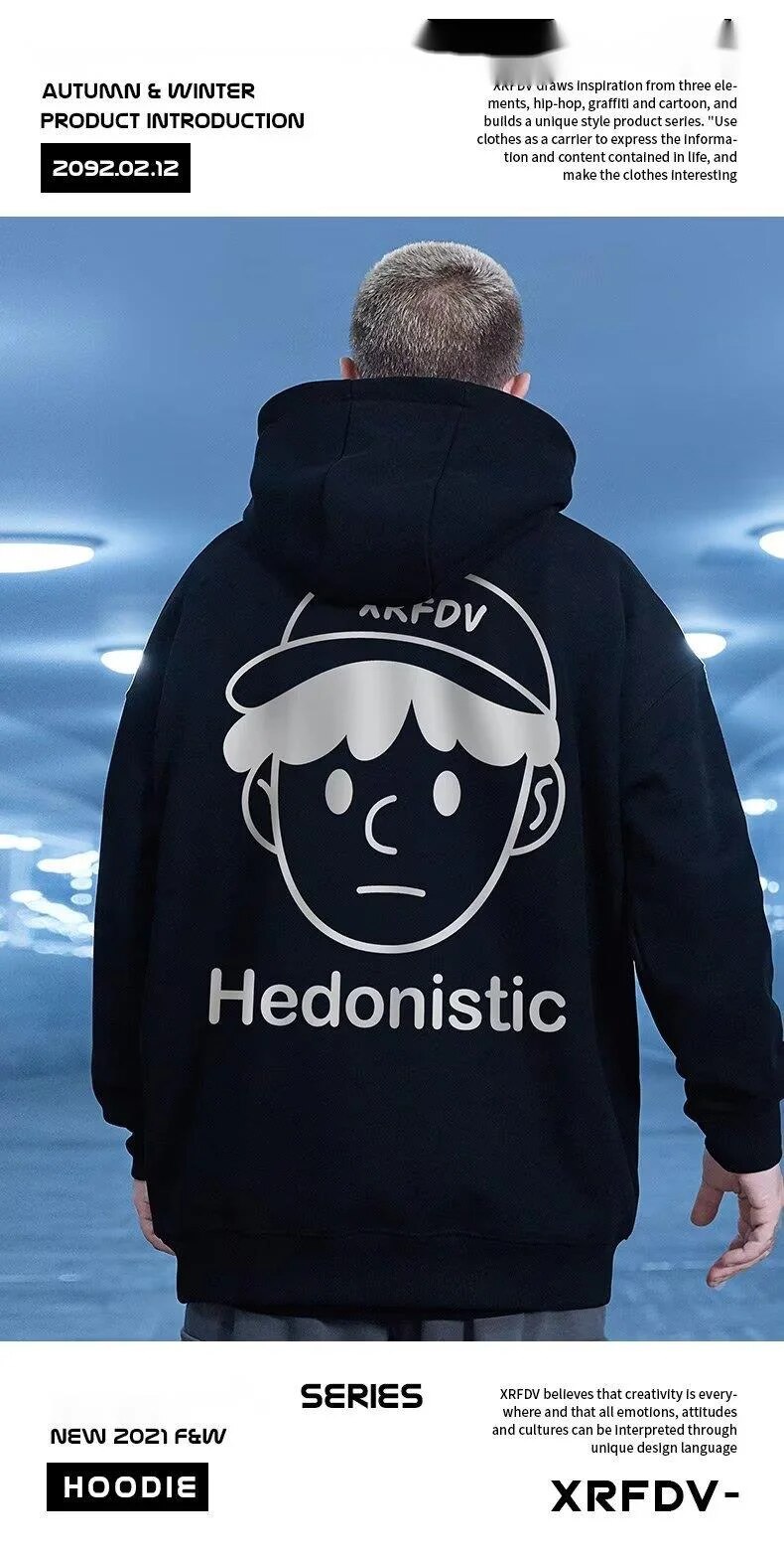 Il marchio di moda americano Instagram coppia cartoon felpa con cappuccio da uomo di tendenza in peluche di grandi dimensioni più grasso top oversize_voghion.com