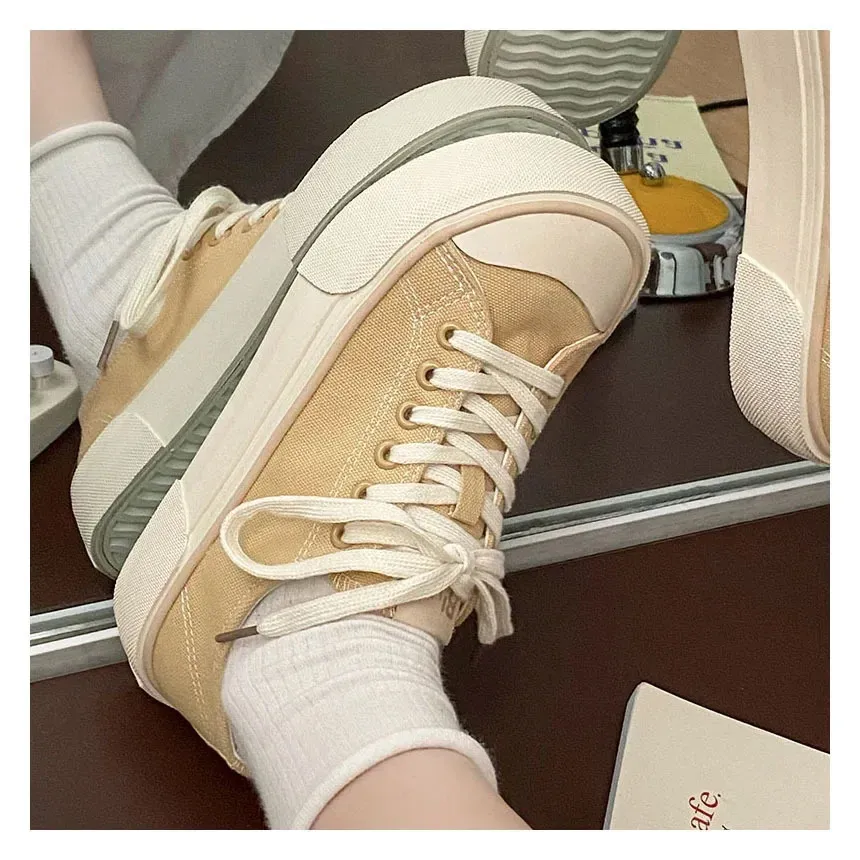 Baskets en toile confortables et polyvalentes pour femmes, style coréen, tendance printemps-été, chaussures décontractées pour femmes 240624_voghion.com