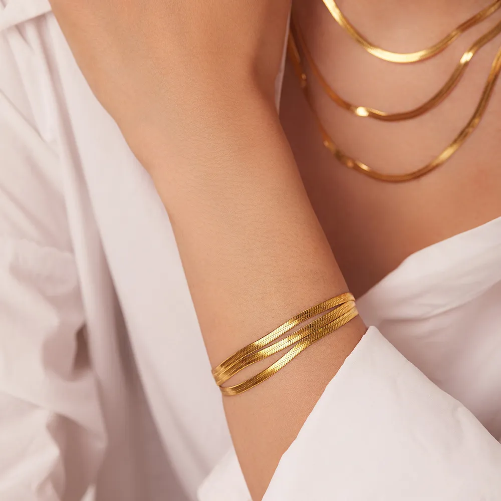Three Layer Blade Chain Necklace Gold Plated Stainless Steel_voghion.com
