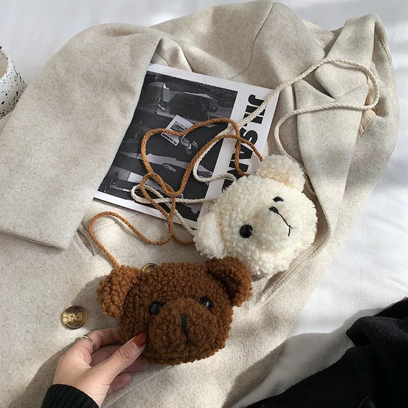 Ryggsäckar Söt björn plysch axelväska för barn Barn Tecknade budväskor kawaii plånböcker små flickor fyllda_voghion.com