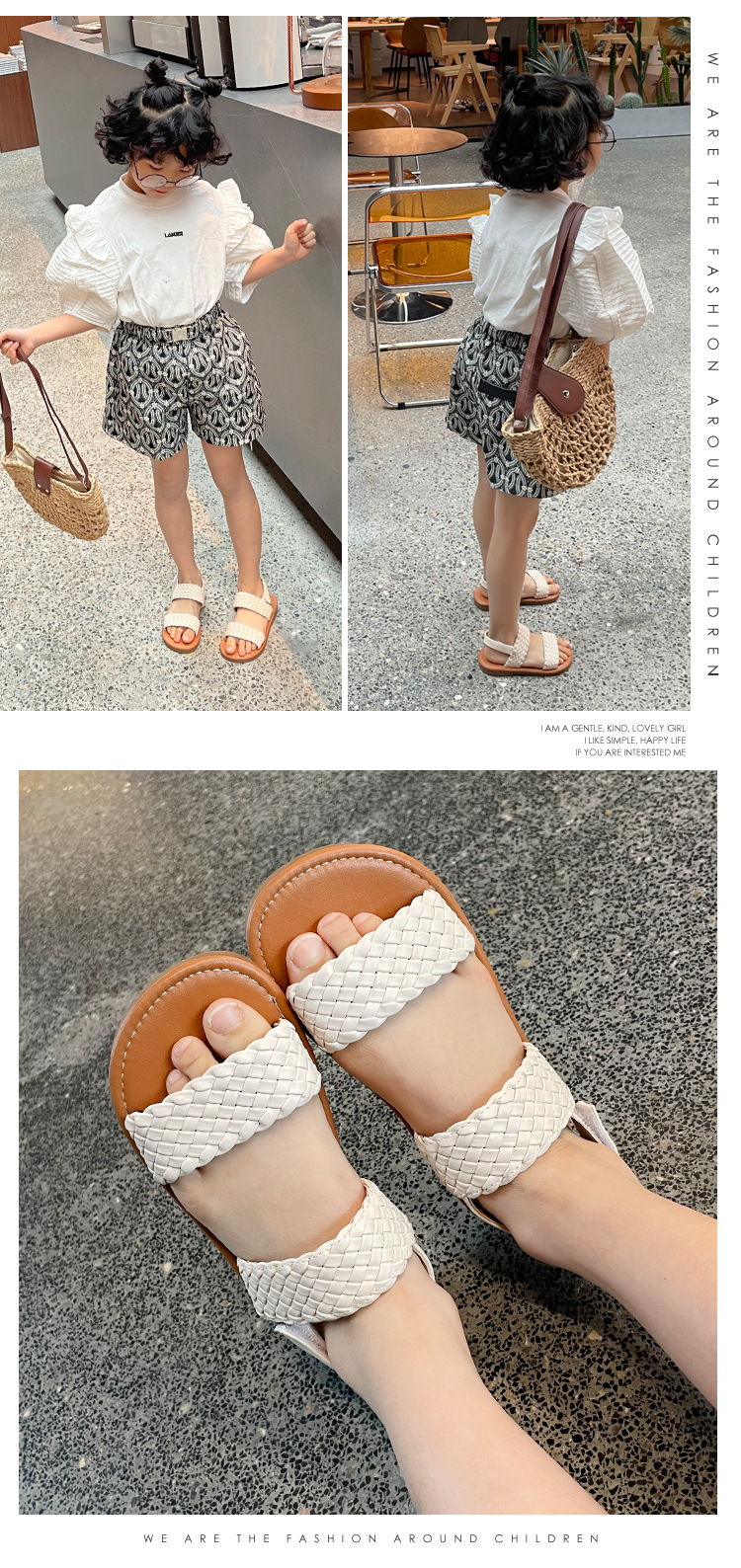 Mädchen gewebte Sandalen 2024 Frühjahr/Sommer Kinder offene Zehen römischen Stil Strandschuhe Baby Prinzessin Schuhe_voghion.com