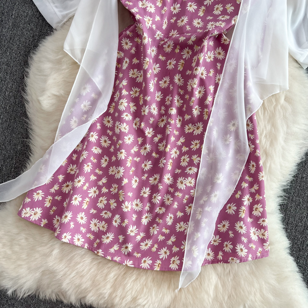 Completo due pezzi donna vestito fiori scollo americano e cardigan_voghion.com