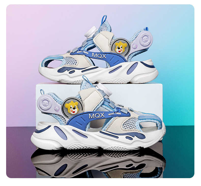 Baotou-Sandalen für Mädchen 2024 Sommer Neue Hohlnetz-Drehknopf-Strandschuhe für Kinder und Damen_voghion.com