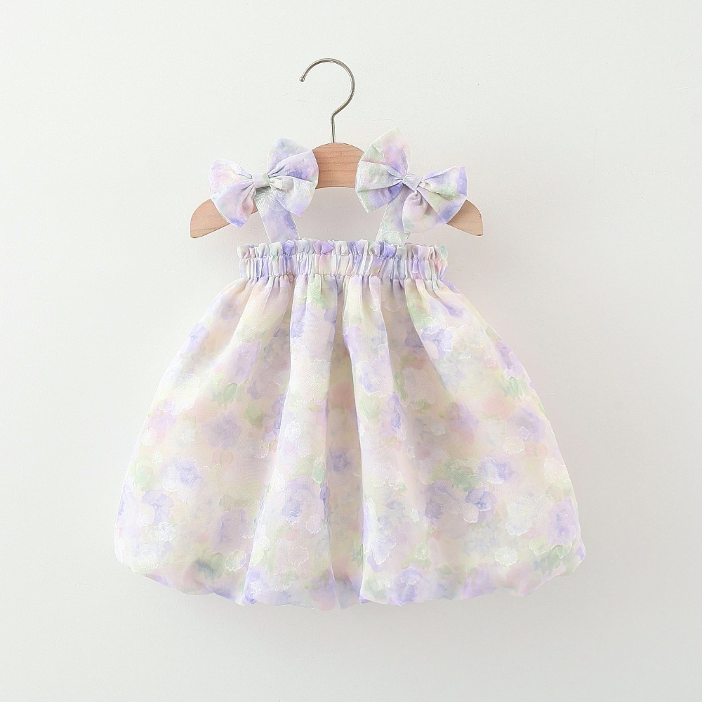 Summer New Baby Girl Dress Flower Printed Chiffon Dress Comfortable Breathable Kids Clothes_voghion.com