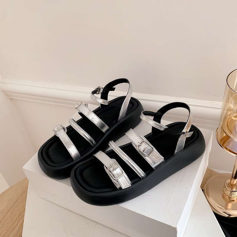 Summer Outdoor Shoes 2025 New Flat Straight Casual Beach Shoes Thick Bottom Roman Sandals_voghion.com