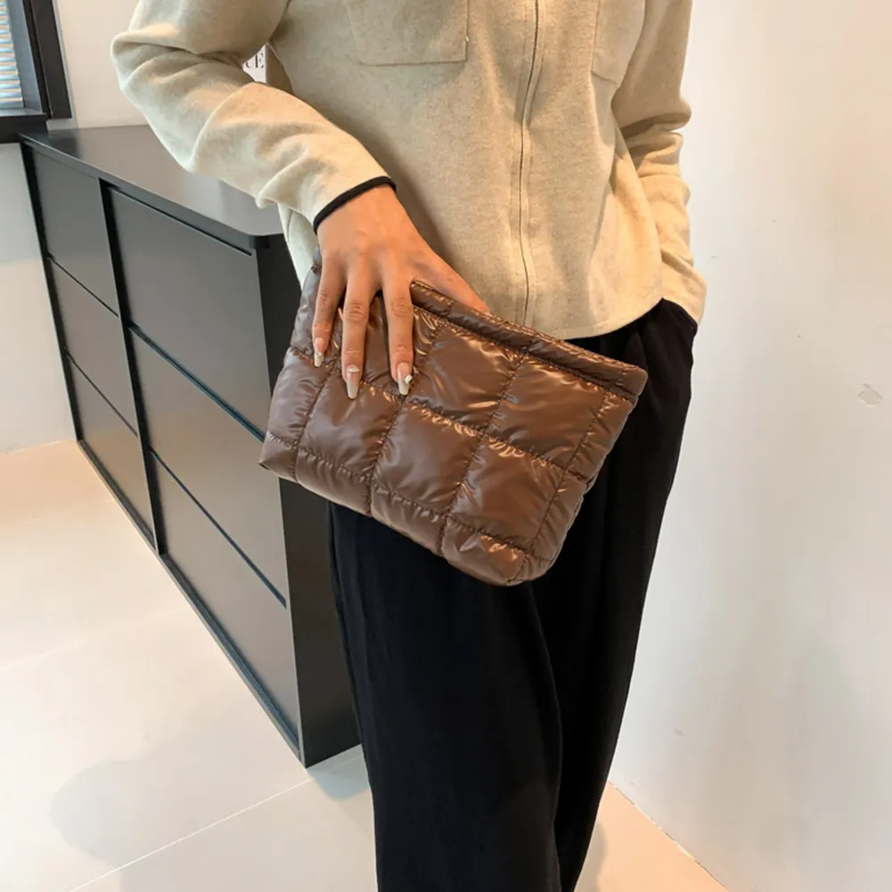 Sac fourre-tout matelassé en coton pour femme, grande capacité, organisateur de maquillage, couleur unie, sacs à main cosmétiques_voghion.com