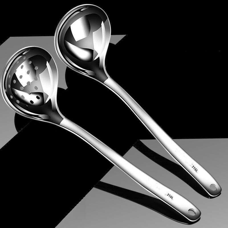 Thickened 316 Stainless Steel Leaky Household Hot Pot Spoon, Long Handled Drinking Soup, Spoon Set For Serving Soup_voghion.com