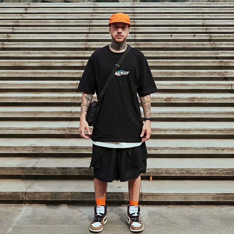 Oversize herr t-shirt china-chic tryck lös passform_voghion.com