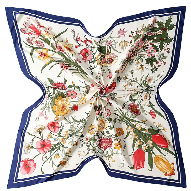 Twill Silk Scarf Women Large Hijab Wild Chrysanthemum Pattern_voghion.com