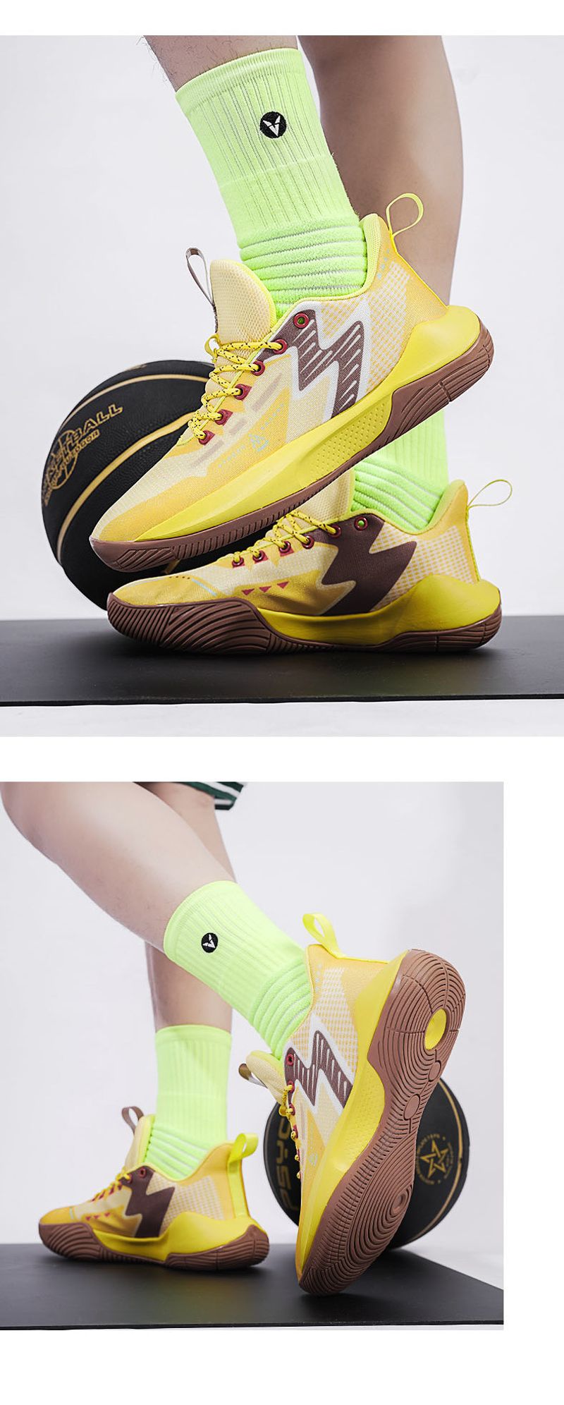 Hohe qualität gummi laufsohle professionelle basketball schuhe gelb braun casual turnschuhe dämpfung_voghion.com