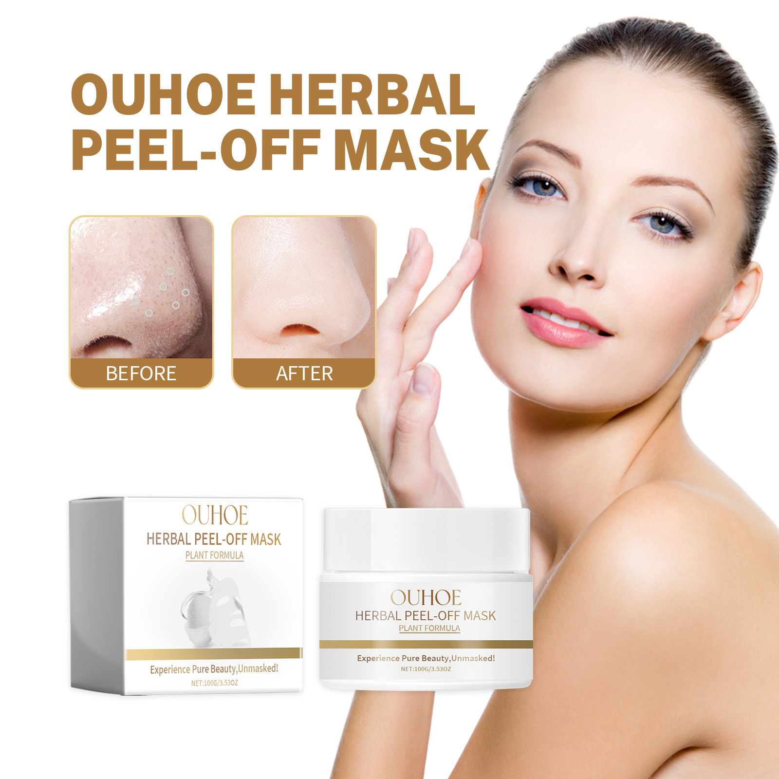 OUHOE Shrinks Pores Deep Gently Cleans Blackhead Acne Removing and Tearing facial mask_voghion.com