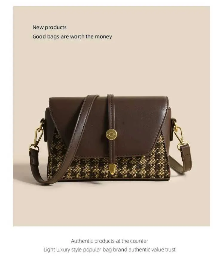 2024 Novas Mulheres Tote Canvas Splicing Couro Pequeno Quadrado Premium Qianniao Grid Bolsa de Axila Único Ombro Crossbody_voghion.com