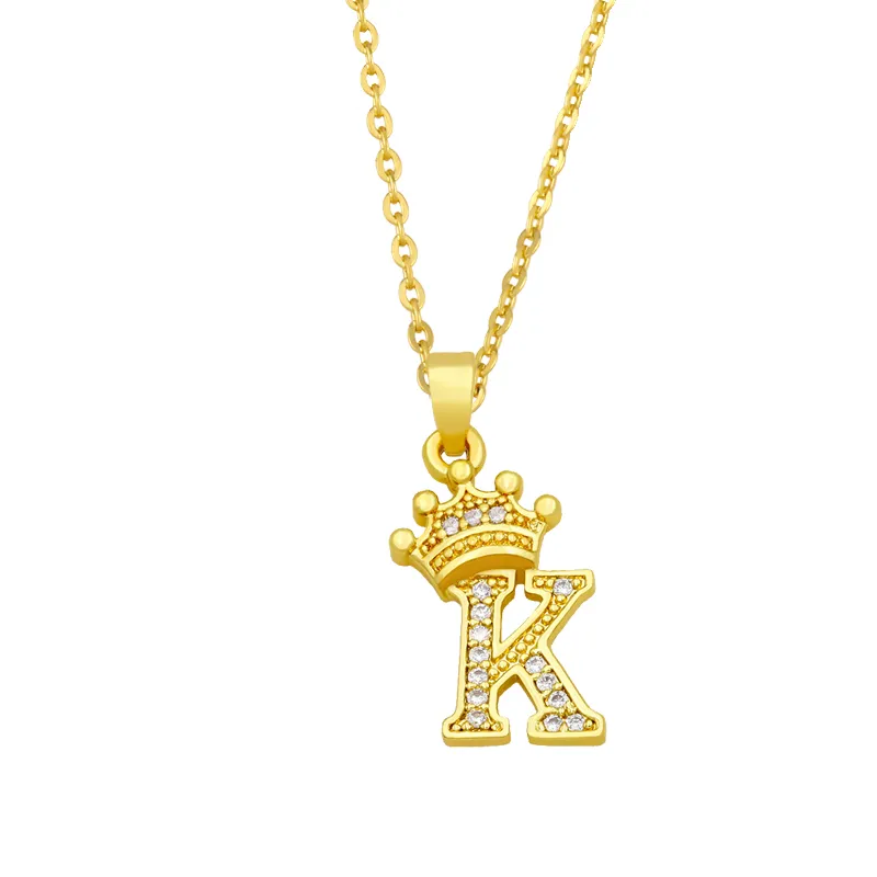 Anhänger Halsketten Mode Einfache Zirkon Krone 26 Englische Buchstaben Trendy Damen Halskette Für Mädchen Valentinstag Geschenk_voghion.com