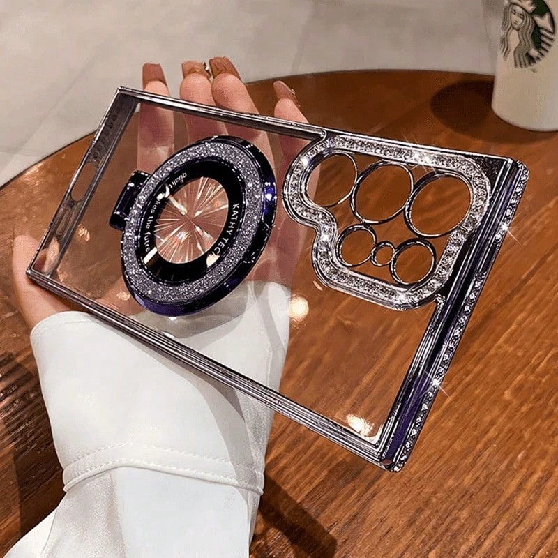 1pc Luxury Plating Gradient Glitter Diamond Stand Holder Phone Case For SamsungS24 S25 Ultra S23 Ultra S22 Ultra S23 Protective Shockproof Cover_voghion.com