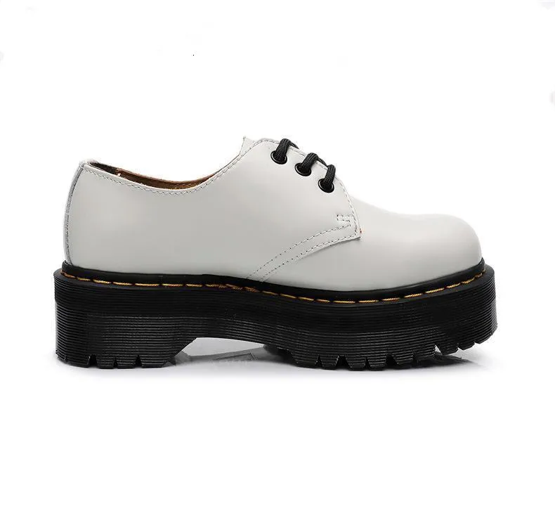 Avedon 1461 scarpe basse spesse in pelle a 3 fori per donna, basse, in vera pelle, punta tonda inglese, casual, studentesse_voghion.com
