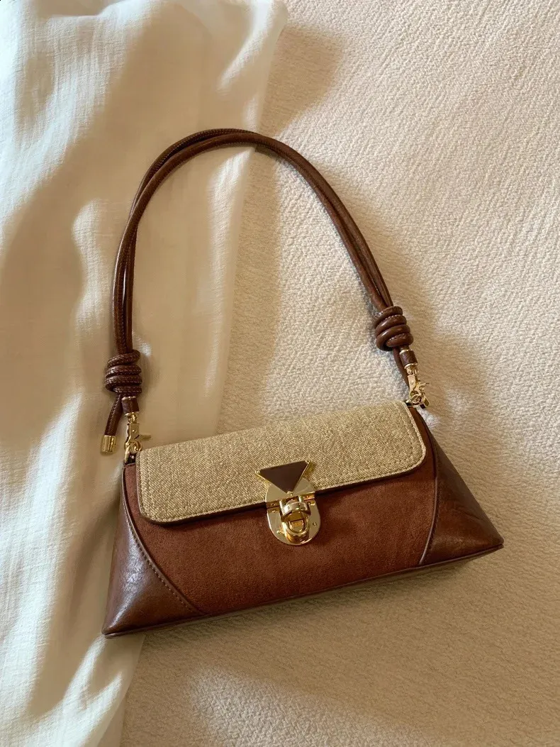 Női válltáska koreai stílusú retro barna PU bőr vintage női kis hónaljtáska divatos hölgyek arany záras kézitáska_voghion.com