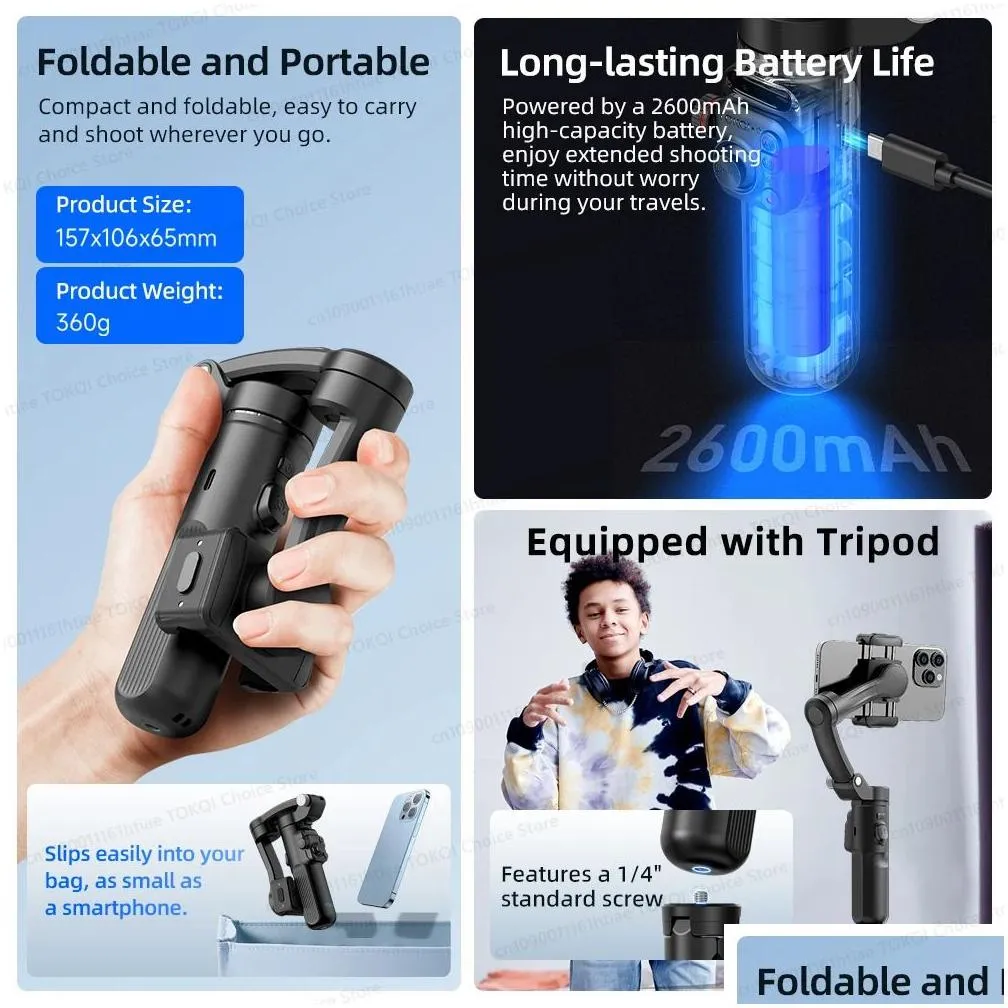 Estabilizador de cardán de mano M02 de 3 ejes para smartphone con control remoto inalámbrico para Android, seguimiento facial, vlogs 241217_voghion.com