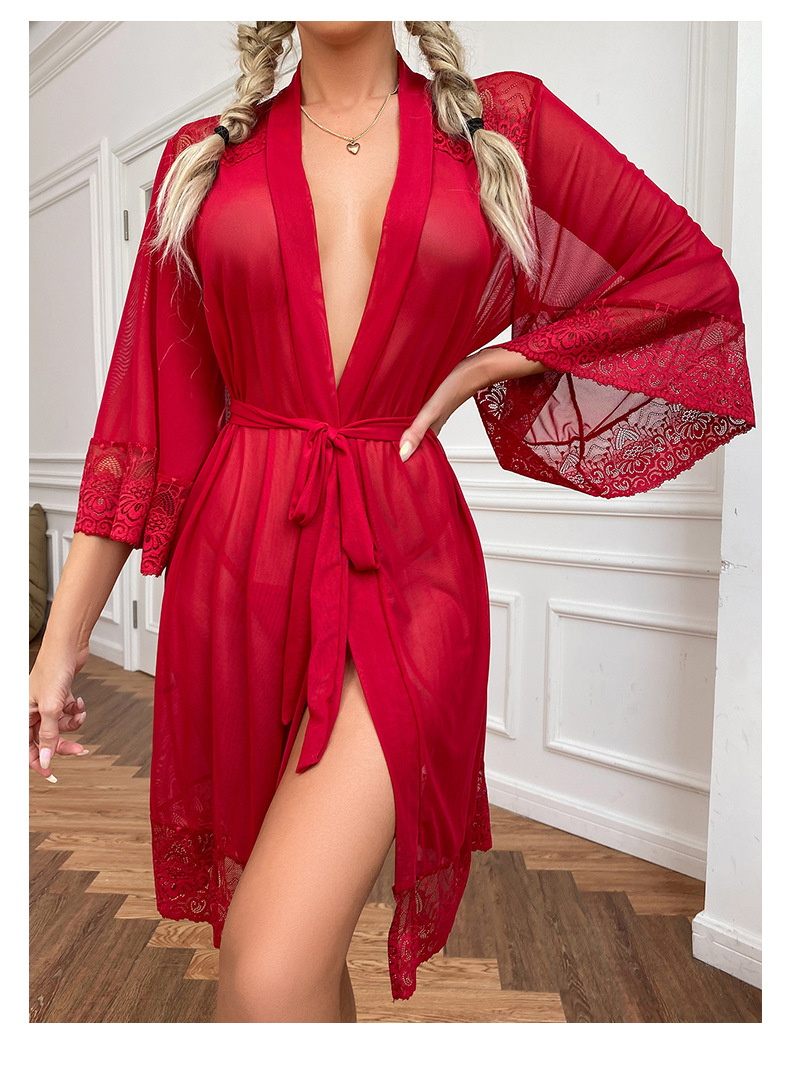 Women's Sheer Mesh Robe Lace Temptation Nightgown For Women_voghion.com