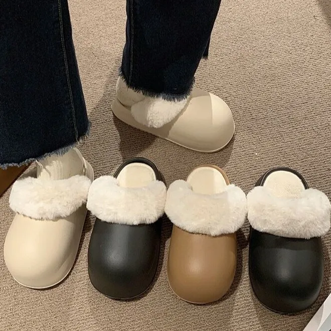 Hausschuhe 2024 Winter Versandkostenfrei warm und winddicht Brot Stil, einfarbig, einfach, abnehmbar, waschbar, dick_voghion.com