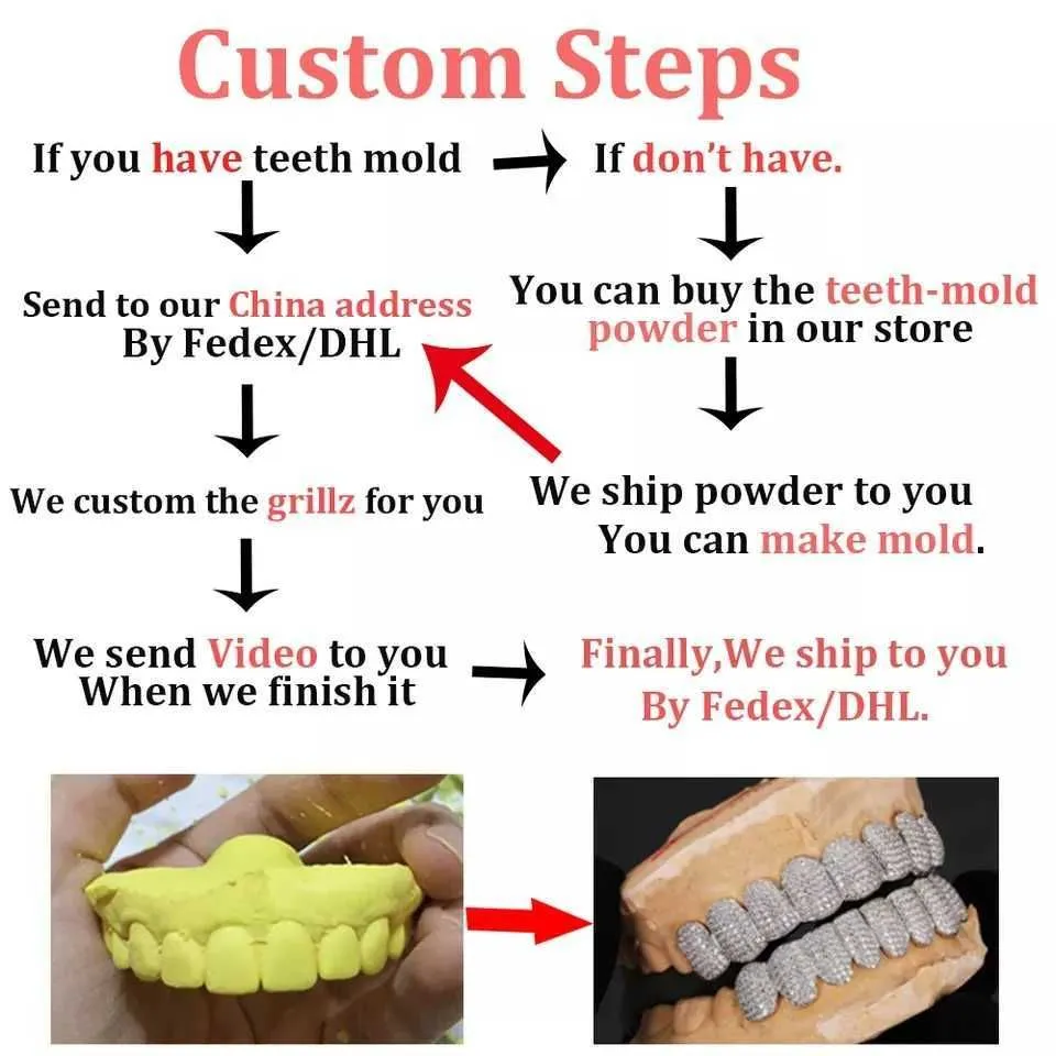 Grillz Dentalgrills Mund Exklusive Anpassung Moissanite Zähne Iced Out Hop Sier Dekorative Zahnspangen Real Dia BG_voghion.com