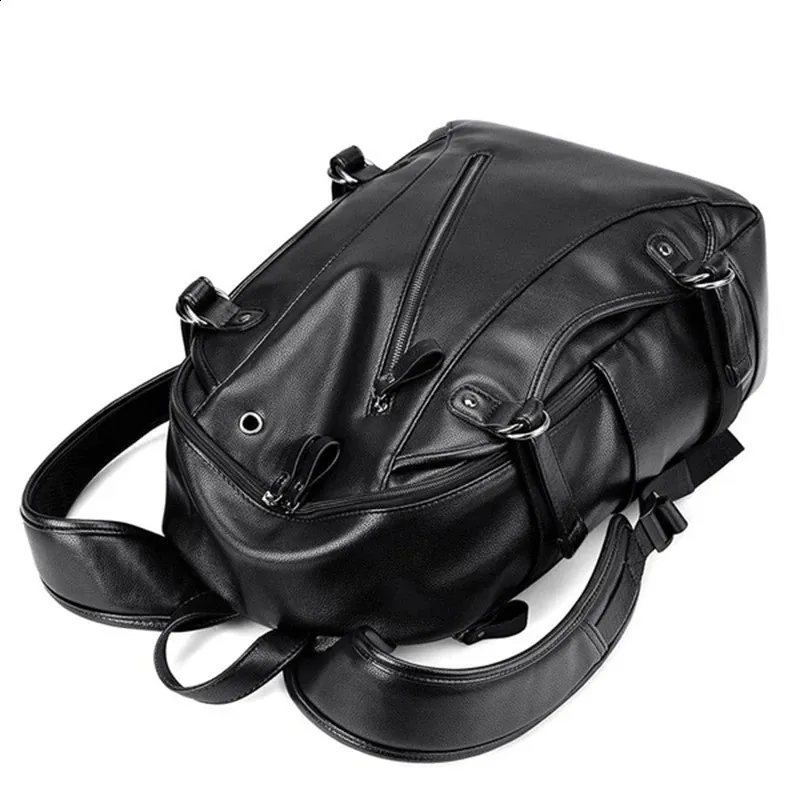 Men's Waterproof Usb Charging Backpack Leather Travel Bookbag_voghion.com