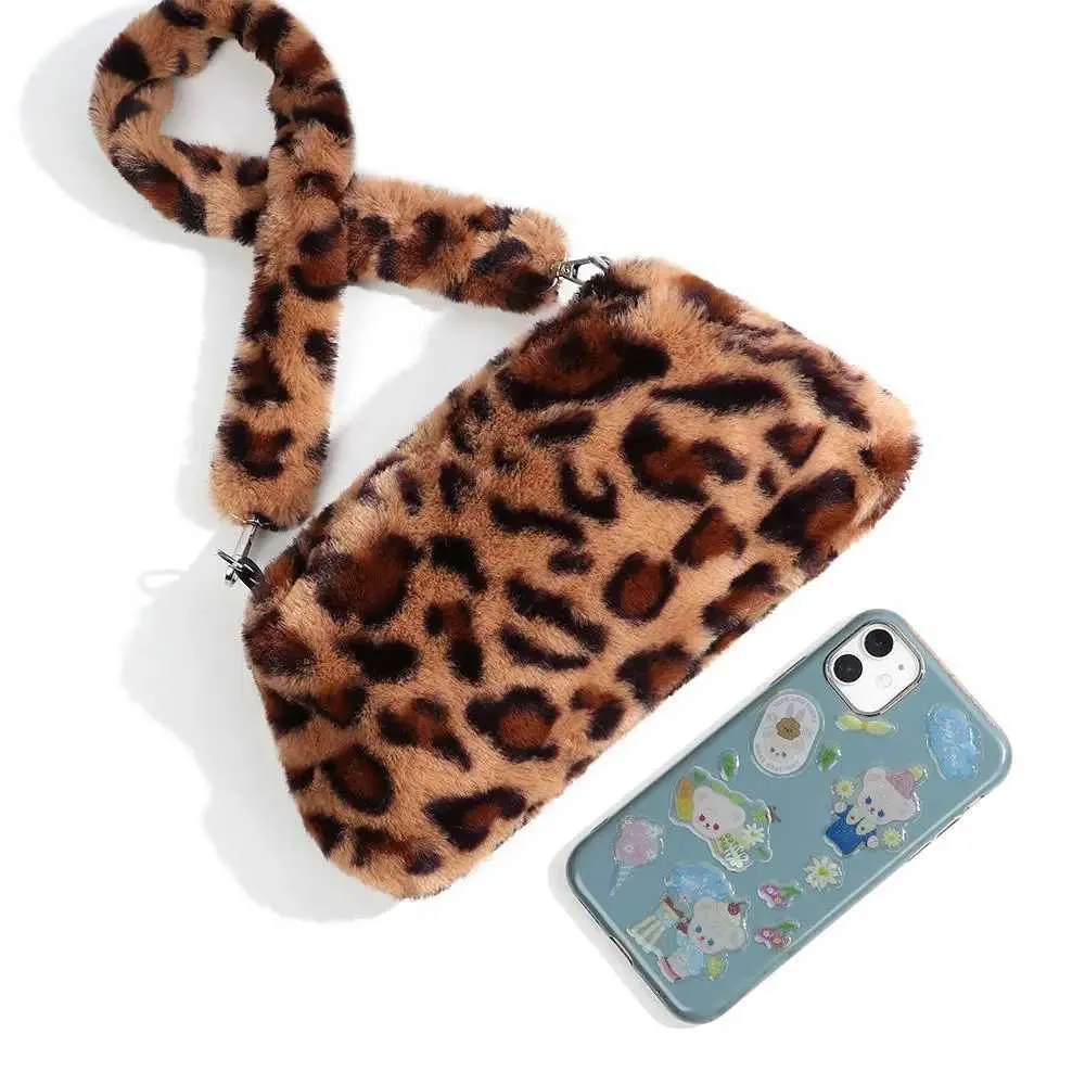 Geantă de umăr pentru femei din pluș cu imprimeu leopard, Y241025_voghion.com