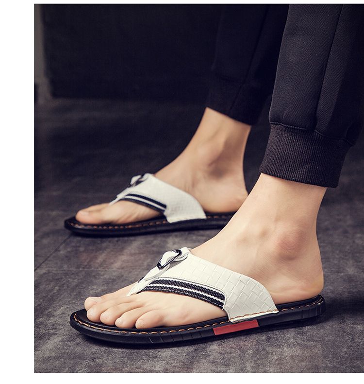 Summer fashion casual sandals leather beach shoes, clip on men's anti slip and trendy slippers, herringbone slippers_voghion.com