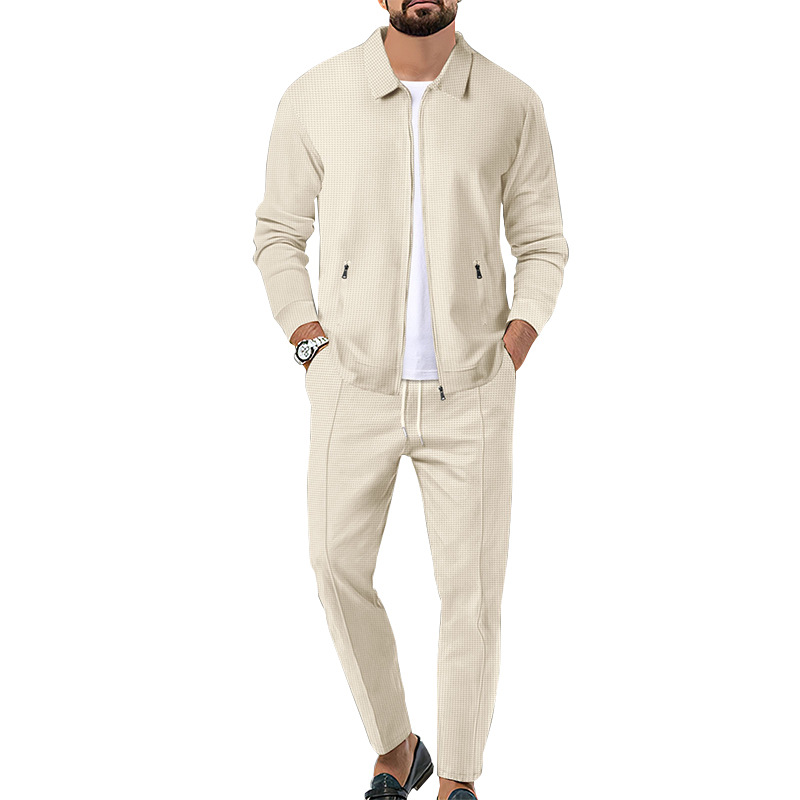 2023 Kappa Höst Ungdomsvåffla Dragkedja Flipkrage Slim Fit Cardigan Jacka Set för män_voghion.com