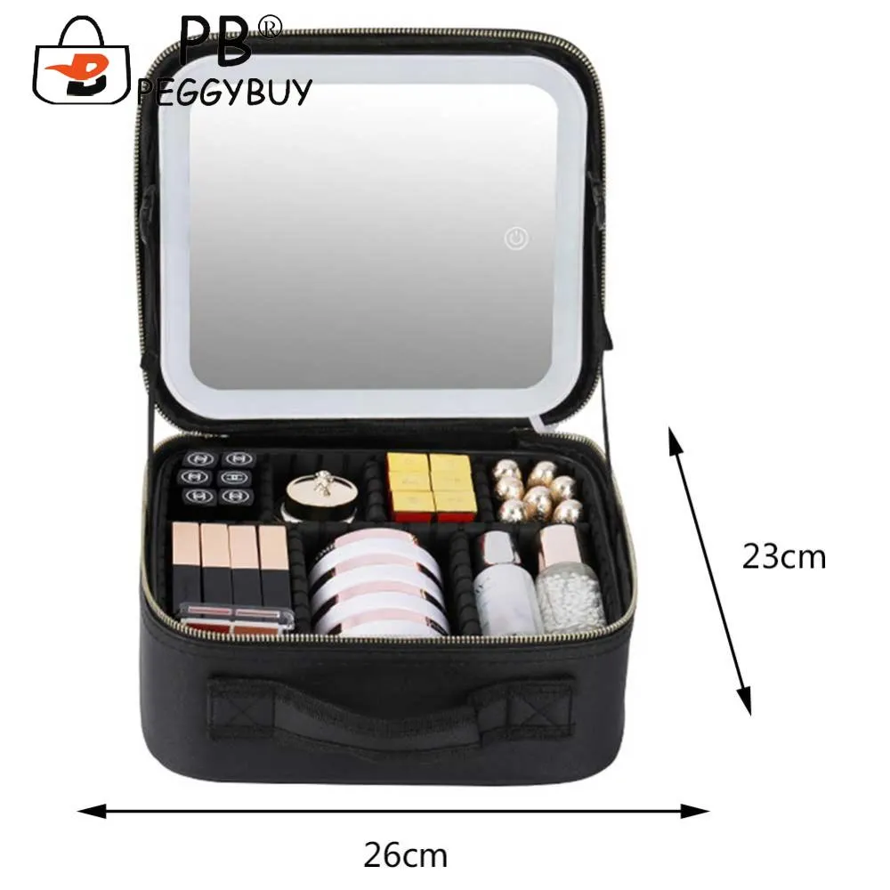Make Up Pouch With Mirror Travel Makeup Bags Portable Large Capacity Fashi Simple PU Leather Casual For Weekend_voghion.com