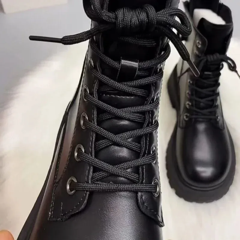SLX Winter British Style Womens Martin Boots Black Retro Zipper Thick Bottom Joker High Quality Soft Leather Booties_voghion.com