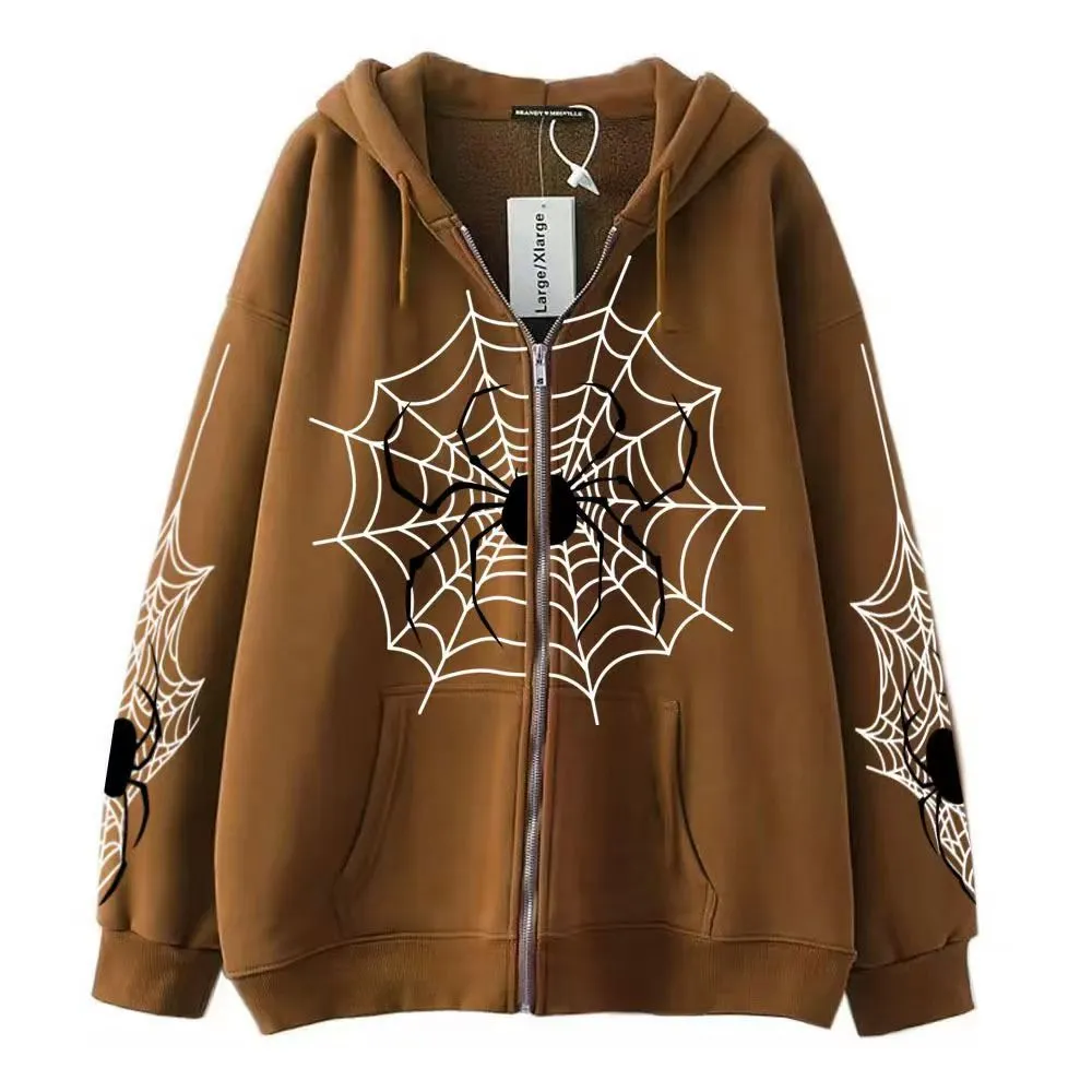 Felpa con cappuccio a maniche lunghe, casual, girocollo, da uomo e da donna, con stampa a forma di ragno, firmata_voghion.com