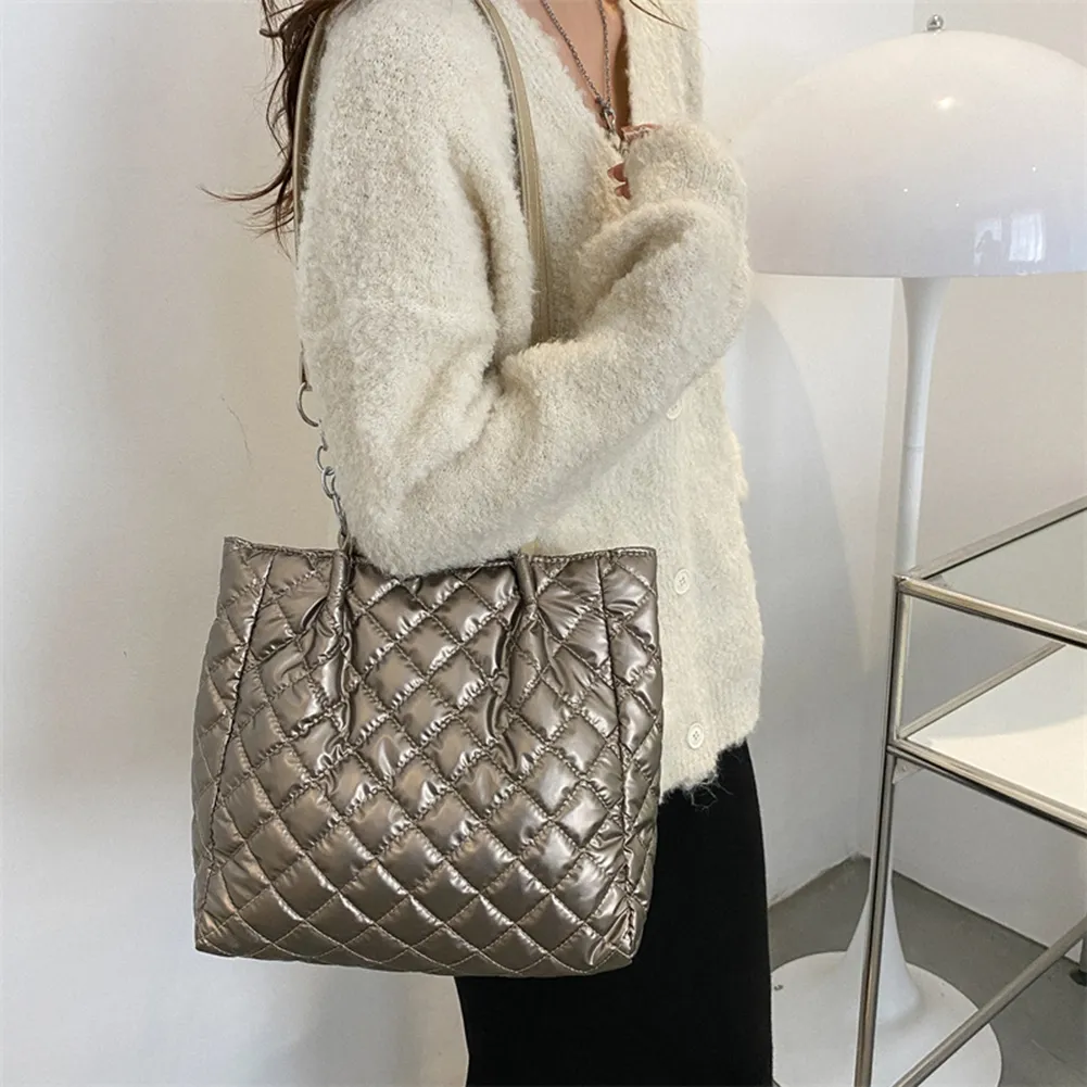 Borsa a tracolla imbottita in cotone trapuntato da donna, autunno inverno, borsa da viaggio di grande capacità_voghion.com