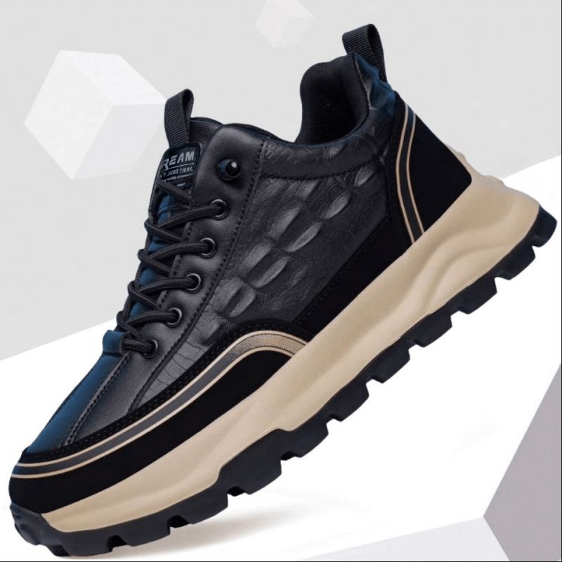 2024 Frühjahr Neue Herren Leder Casual Sports mit Trendy Reise Dicke Sohle Schuhe_voghion.com