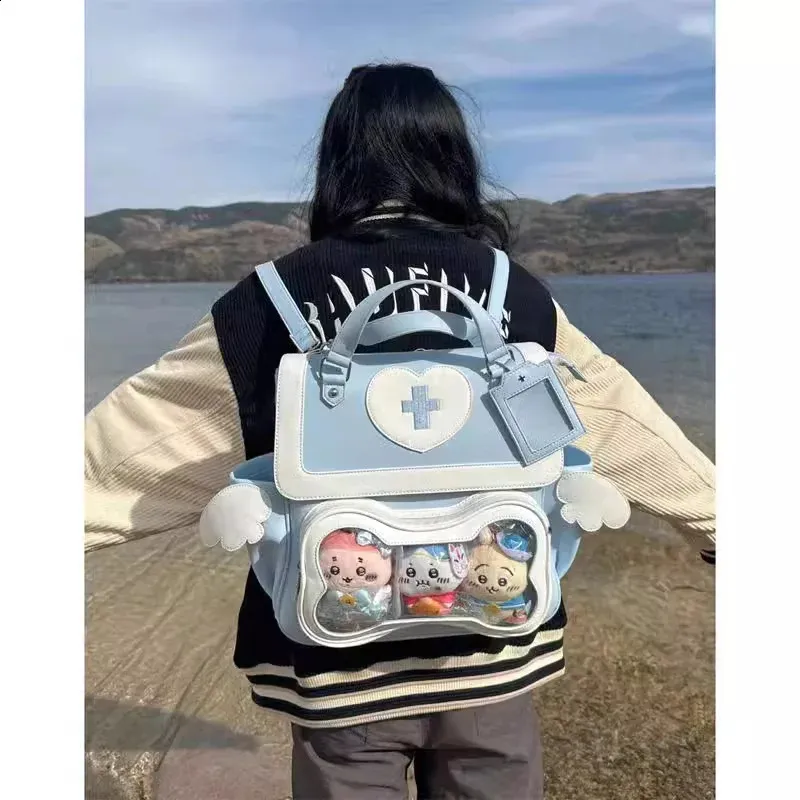 Y2k College Style Women's Backpack With Magnetic Buckle And Wings_voghion.com