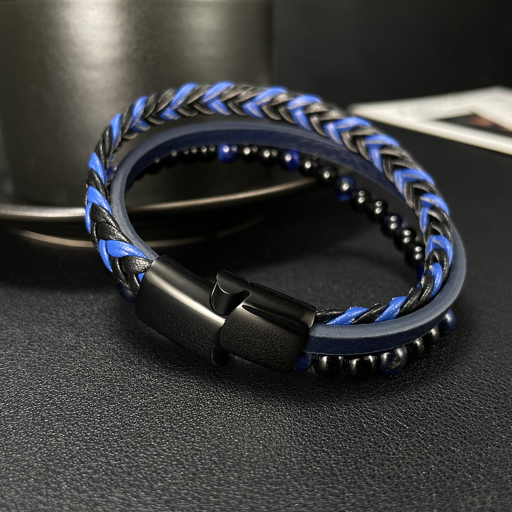 Source handgewebtes Lederarmband mit Tigerauge-Steinperlen_voghion.com