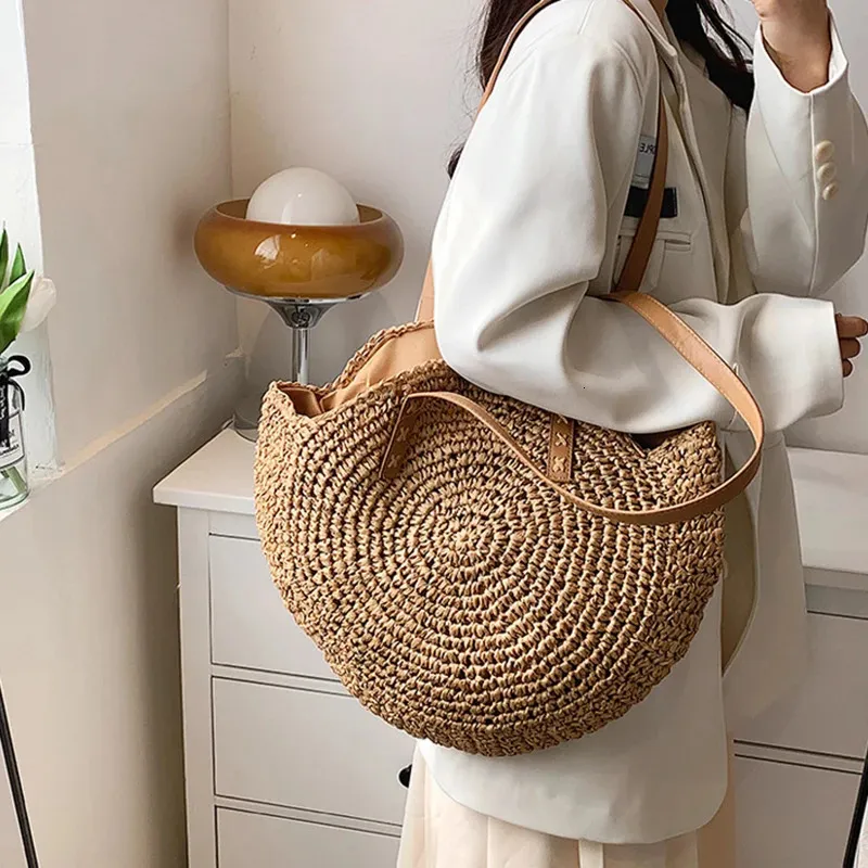 Damen Stroh Schultertasche Für Den Strand Große Handtasche_voghion.com