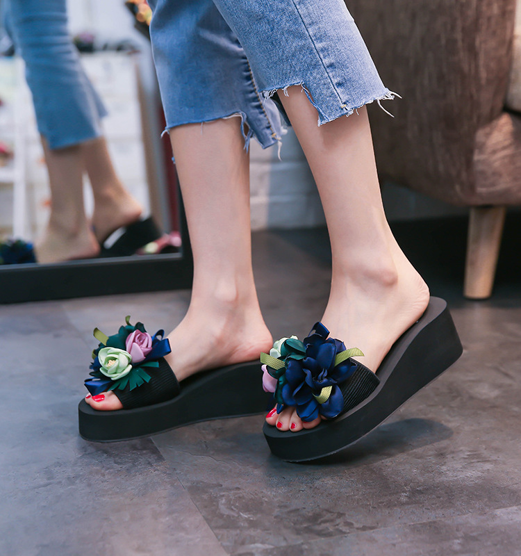 Handgemachte 2024 Sommer Neue Damen Modische Große Blume Anti Rutsch High Heel Hausschuhe_voghion.com