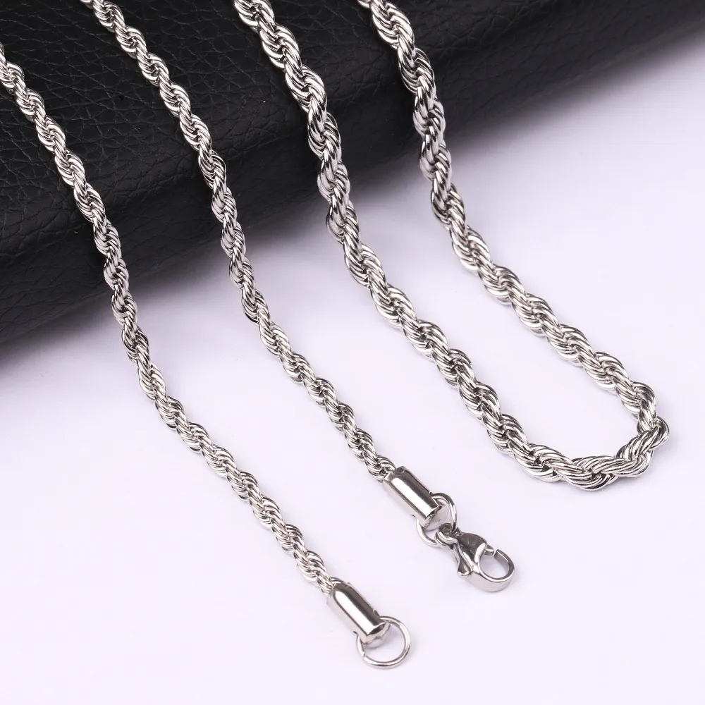 Stainless Steel Twist Chain Necklace For Men 3mm Silver Colour_voghion.com