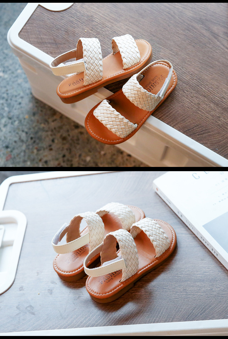 Mädchen gewebte Sandalen 2024 Frühjahr/Sommer Kinder offene Zehen römischen Stil Strandschuhe Baby Prinzessin Schuhe_voghion.com