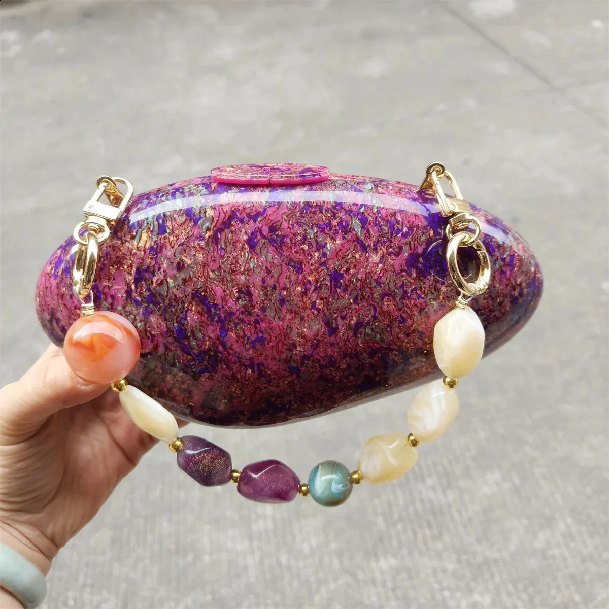 Pochette in acrilico con uovo colorato, fatte a mano, con conchiglia, per feste di nozze, da donna, da sera, mini tote, da viaggio, borsa 240819_voghion.com