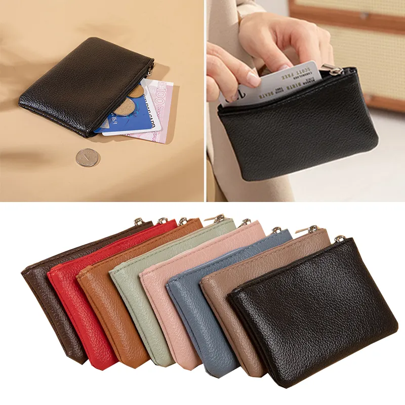Business PU Leather Zipper Coin Earphone Pouch Mini Wallet Ultra-thin Money Change Purse Card Holder_voghion.com