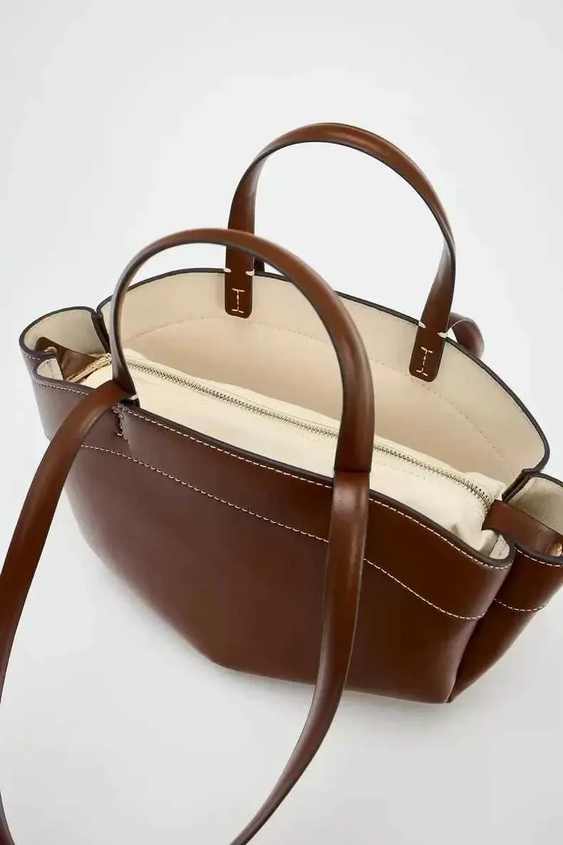 Sac à bandoulière rétro en cuir PU pour femme, pochette sous les bras, grande capacité, décontracté, portable, seau, Handba241218_voghion.com