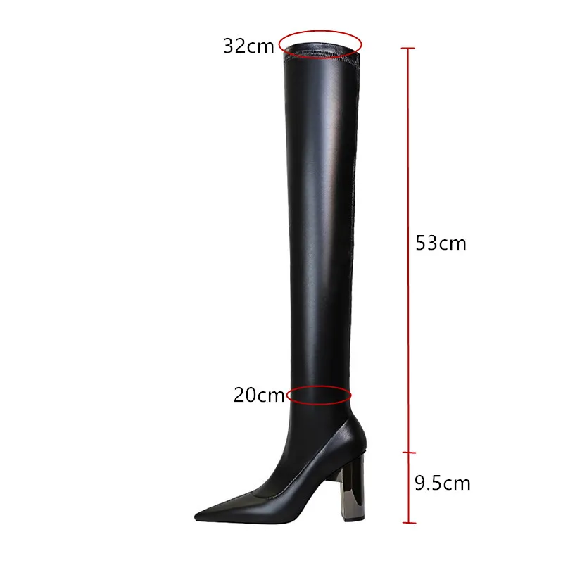 Brand Women Leather Thigh Thick High heels Stretch Skinny Over the knee boots Autumn Winter Warm Female Boots Shoes_voghion.com
