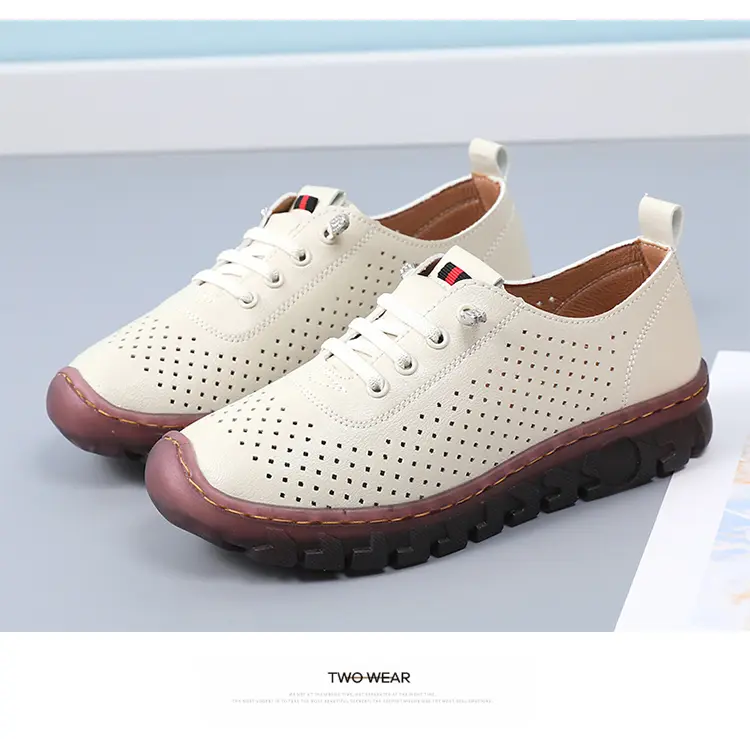 Chaussures simples pour femmes cousues à la main, à semelle souple et épaisse, couvre-pieds pour maman, grandes pointures de chaussures décontractées respirantes pour femmes_voghion.com