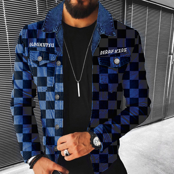 2529 * Herfst en winter Trdy Fashion Casual jas met meerdere zakken Dambord werkkleding Jack voor stijlvol_voghion.com