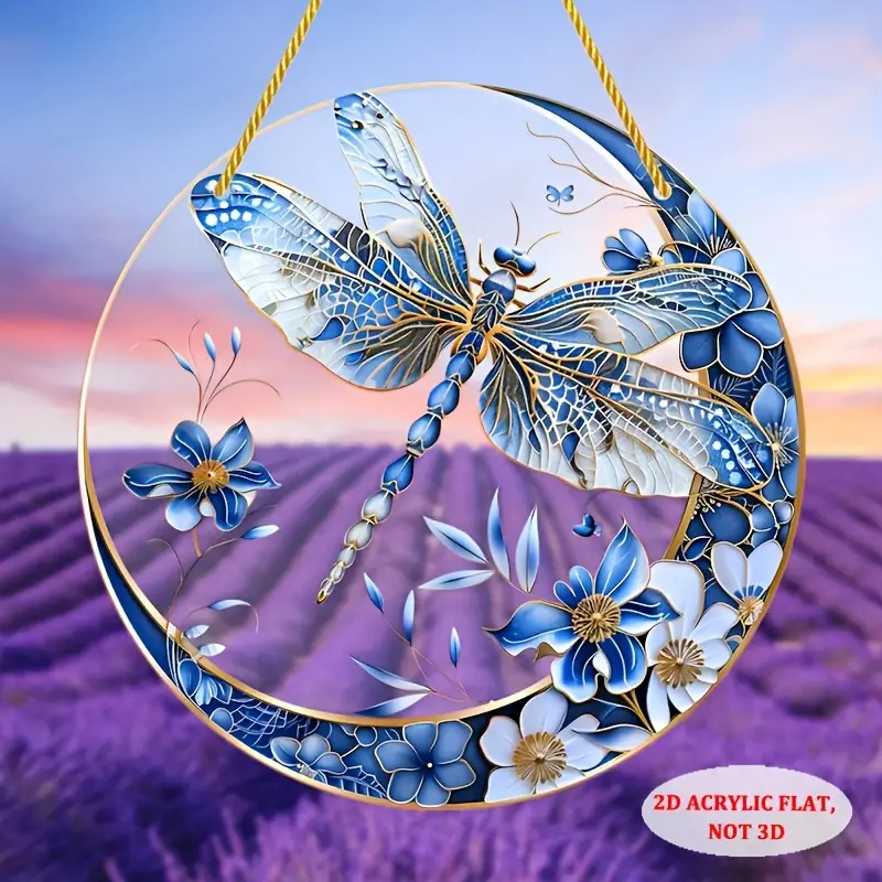 20 cm Bohemian Libelle Zonnevanger - Blauw/wit porseleinen acryl met bloemenmotief. Perfecte decoratie voor thuis/op kantoor/in de tuin. Geweldig cadeau voor een housewarming._voghion.com