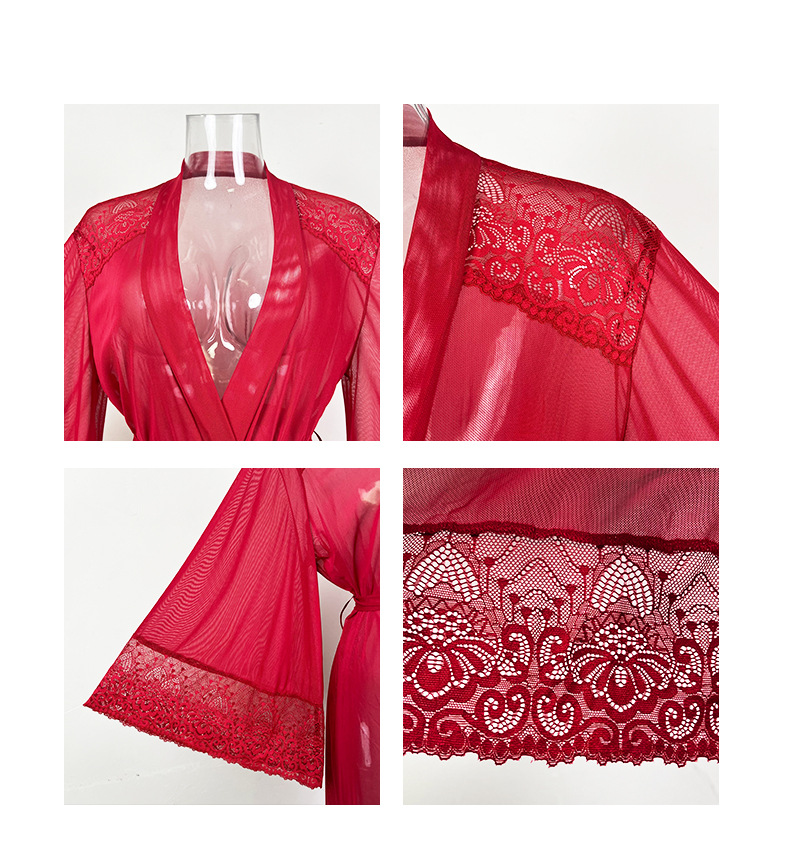 Women's Sheer Mesh Robe Lace Temptation Nightgown For Women_voghion.com