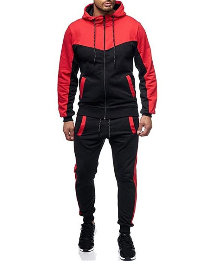 Men's Color Block Hooded Sweatshirt & Jogger Set - Winter Casual Sportswear Outfit For Gym & Streetwear​_voghion.com