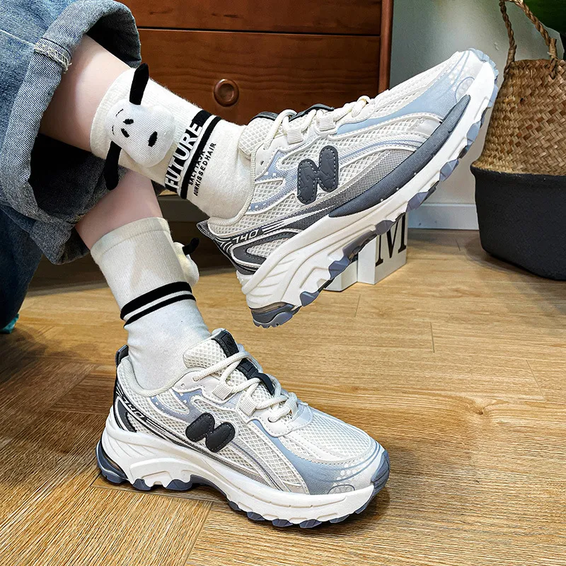 Women's Running Shoes Breathable Lightweight Trainers Black Beige_voghion.com
